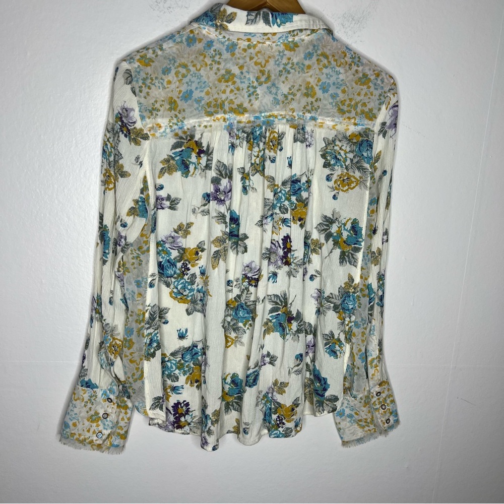 Free People Floral Blouse in Cream and Blue - Picture 8 of 10